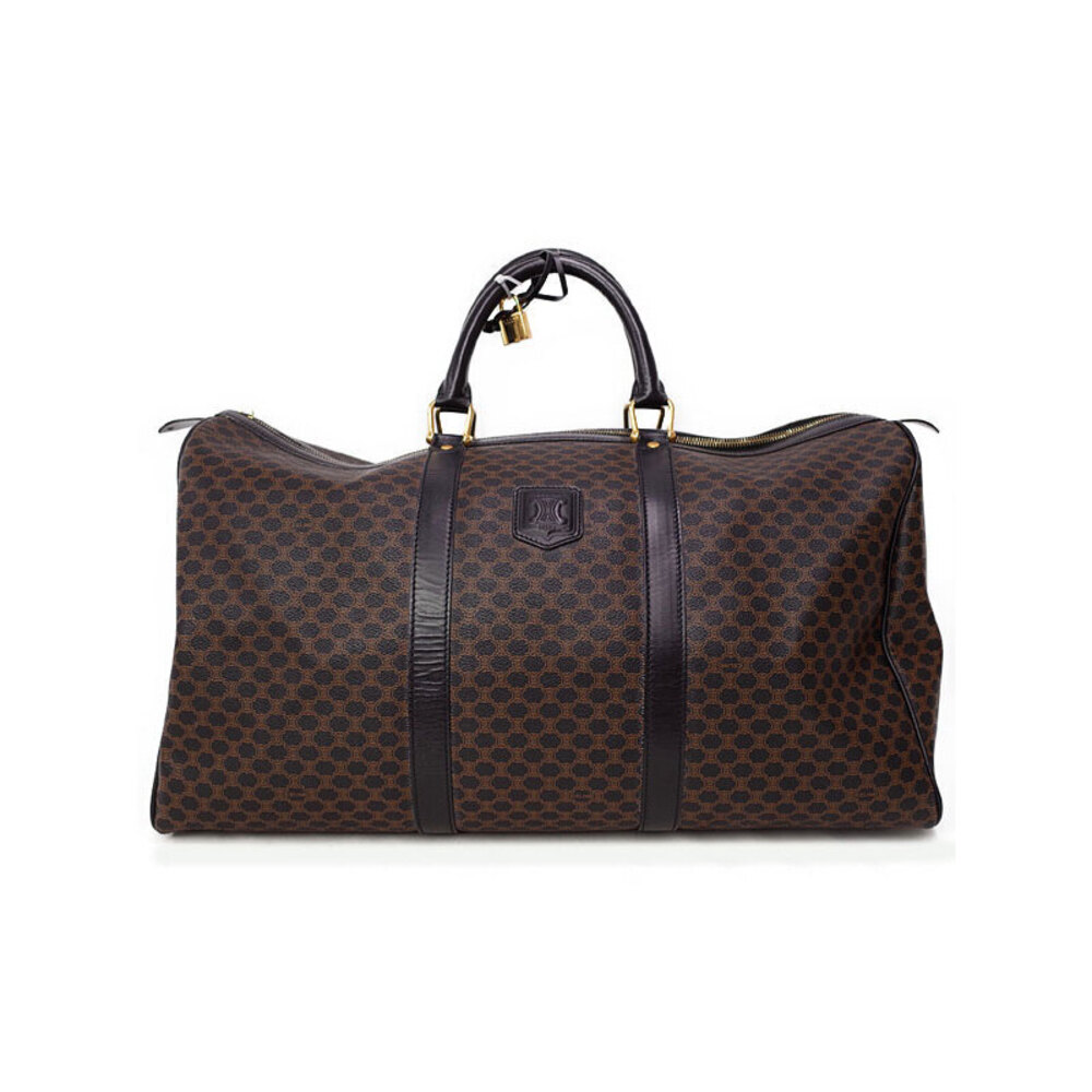 Celine Macadam Boston Leather Brown Boston Bag